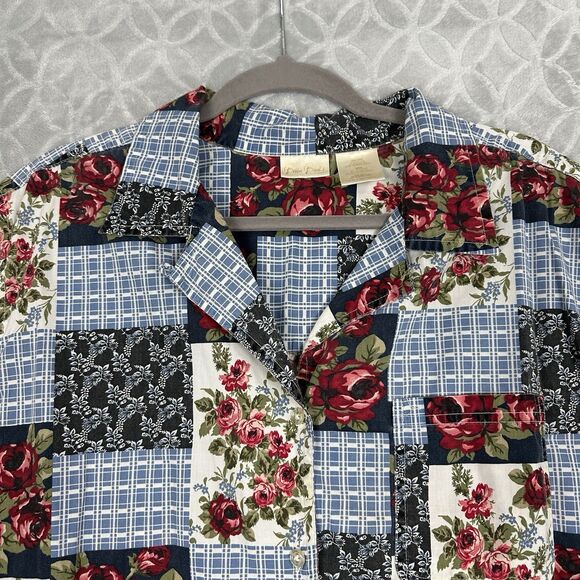 Vtg Patchwork Camp Shirt Women 18/20W Floral Button Up Cottagecore Granny Preppy - Picture 3 of 9